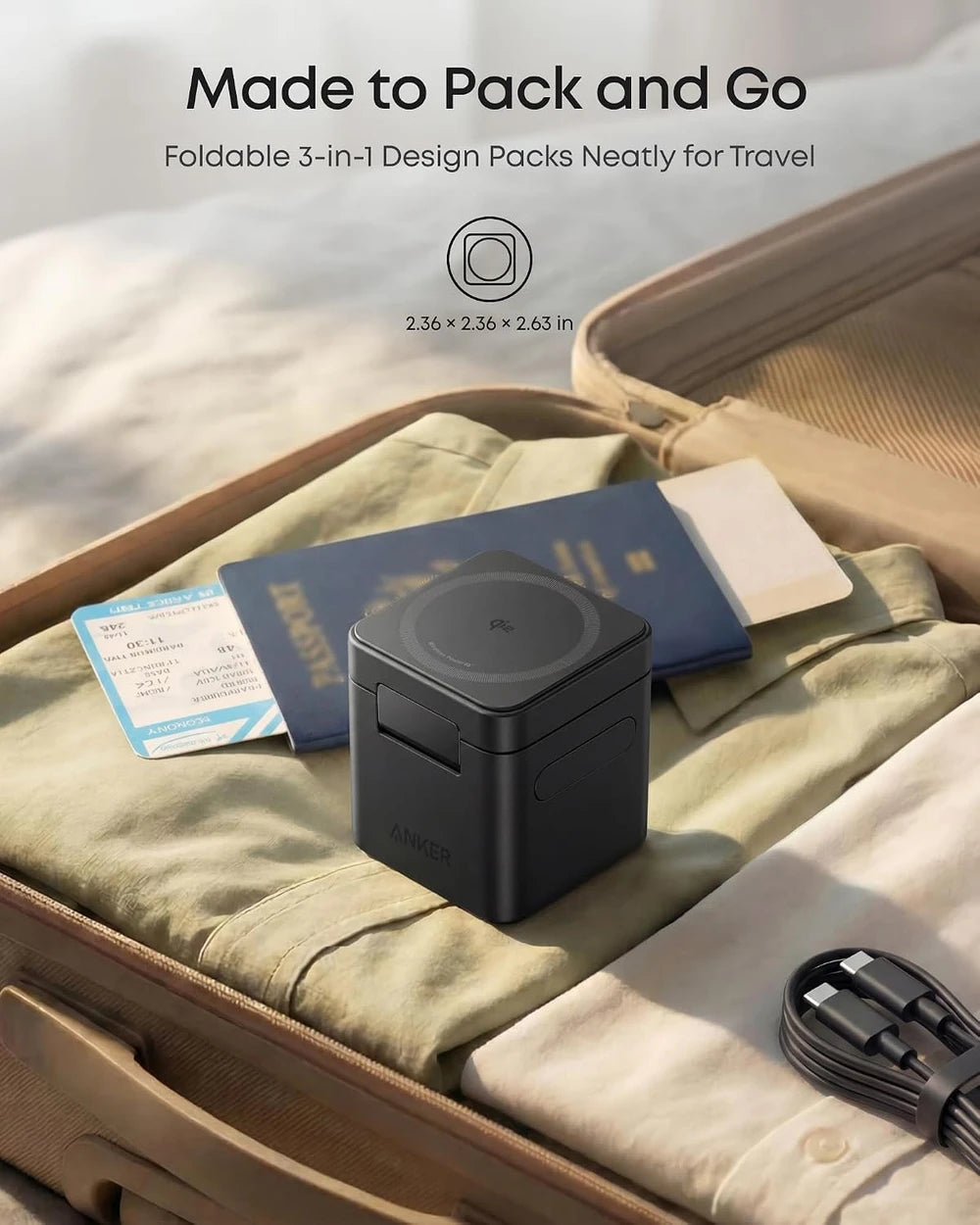 Anker MagGo 3 en 1 Estación de Carga Qi2 15W para iPhone, Apple Watch y AirPods