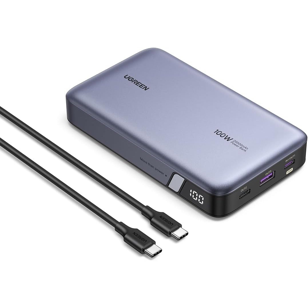 UGREEN 100W 20000mAh Power Bank Nexode 3-Puertos PD3.0, con pantalla para MacBook, Laptop, iPhone 15/14/13/12 Series, Samsung, AirPods y más