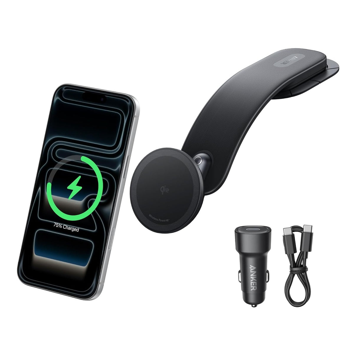 Anker Nano Wireless Car Charger MagSafe Qi2 15W con Adaptador y Cable para iPhone 12 al 17 Series