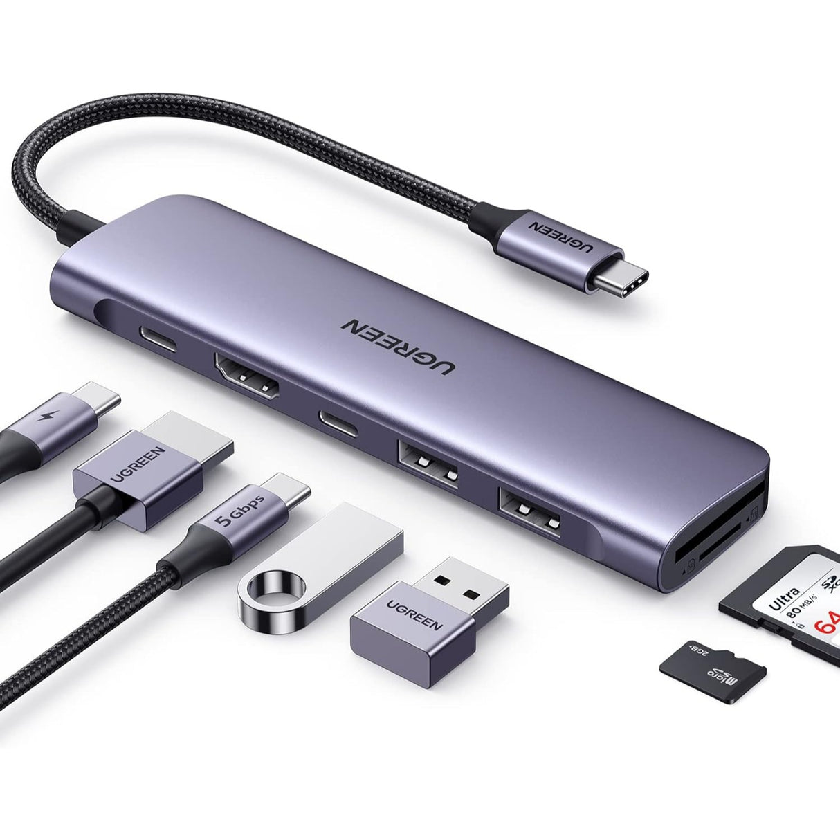 UGREEN Revodok 1071 HUB USB-C 7 en 1 HDMI 100W PD SD/TF
