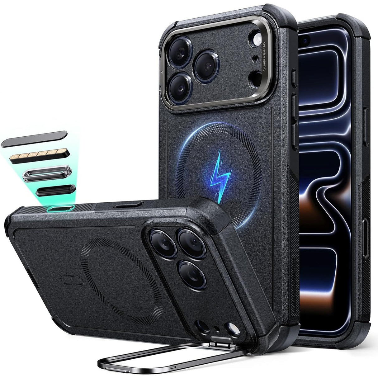 ESR iPhone 17 Pro Cyber Tough Magnetic Case con Stand, MagSafe y Control de Cámara Protección Grado Militar 7X