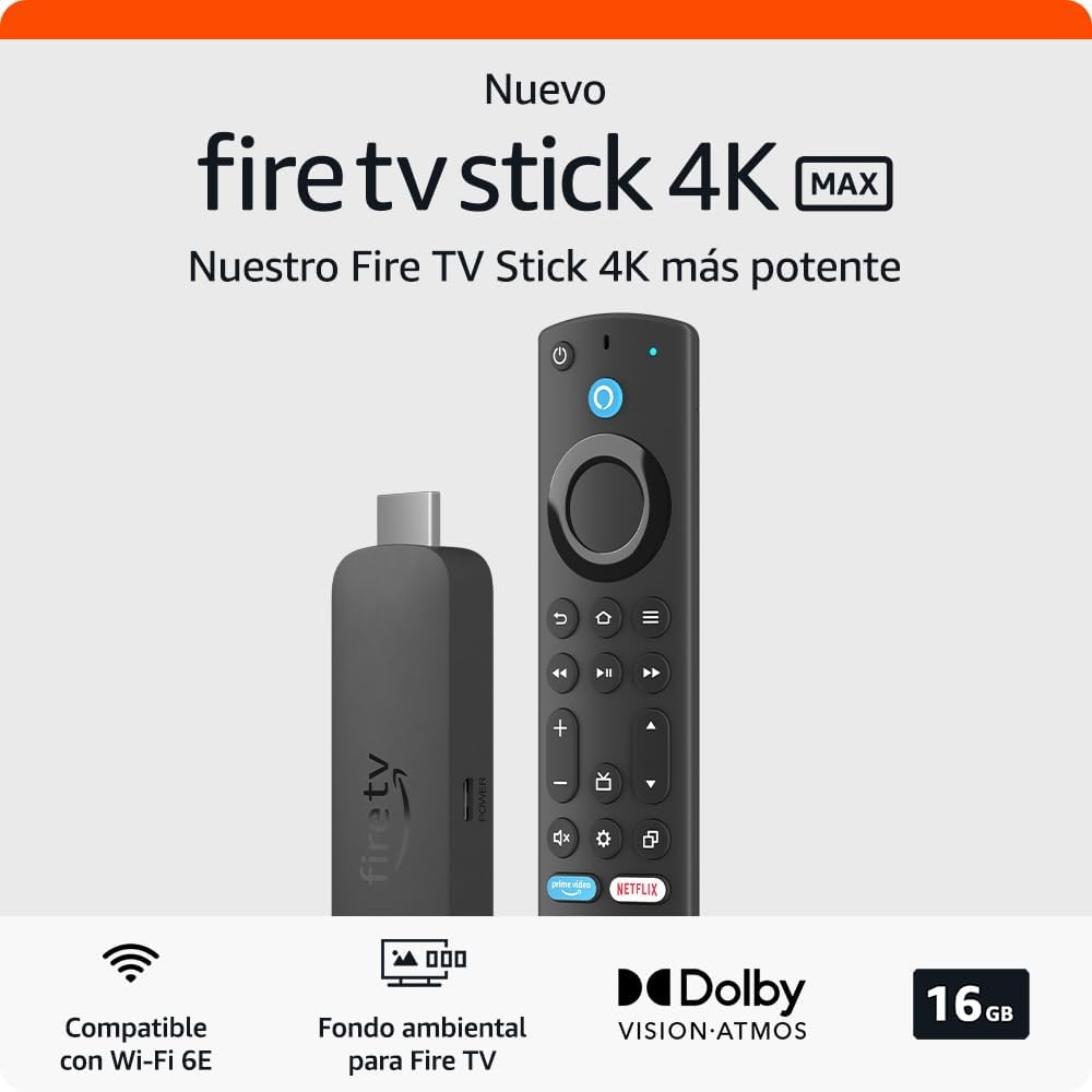 Amazon Fire TV Stick 4K Max (Fire OS - Android) | Dispositivo de streaming con Wi-Fi 6E y fondo ambiental