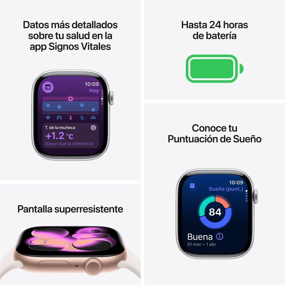 Apple Watch Series 11 GPS con Caja de Aluminio Color Plata de 42 mm y Correa Deportiva Morado Niebla S/M