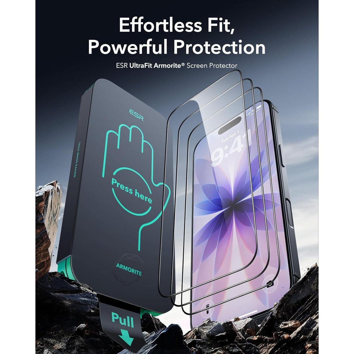 ESR Paquete de 3 Micas de Vidrio 9H+ Armorite UltraFit para iPhone 17 / iPhone 16 Pro con aplicador