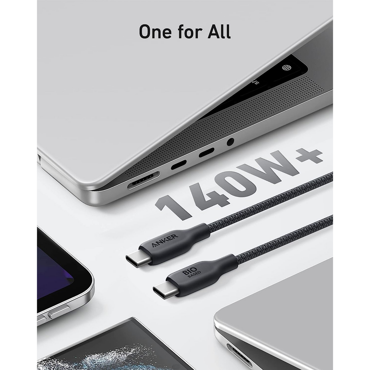 Anker 543 Cable USB-C a USB-C (140W) Bio-Nylon para MacBook Pro 2023, iPad Pro, iPad Air 4, Samsung Galaxy S22, y más (Negro)