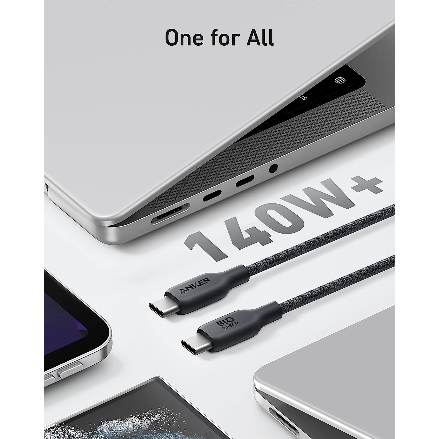 Anker 543 Cable USB-C a USB-C (140W) Bio-Nylon para MacBook Pro 2023, iPad Pro, iPad Air 4, Samsung Galaxy S22, y más (Negro)