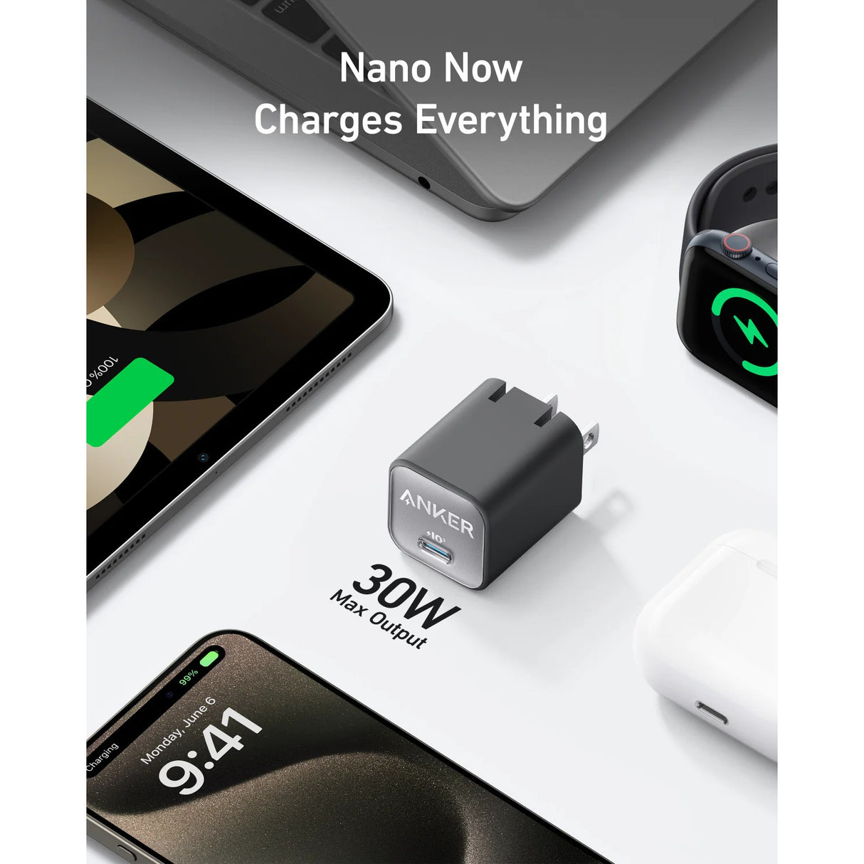 Anker 511 Charger (Nano 3, 30W) USB-C GaN Carga Rápida para iPhone, Galaxy, iPad y más