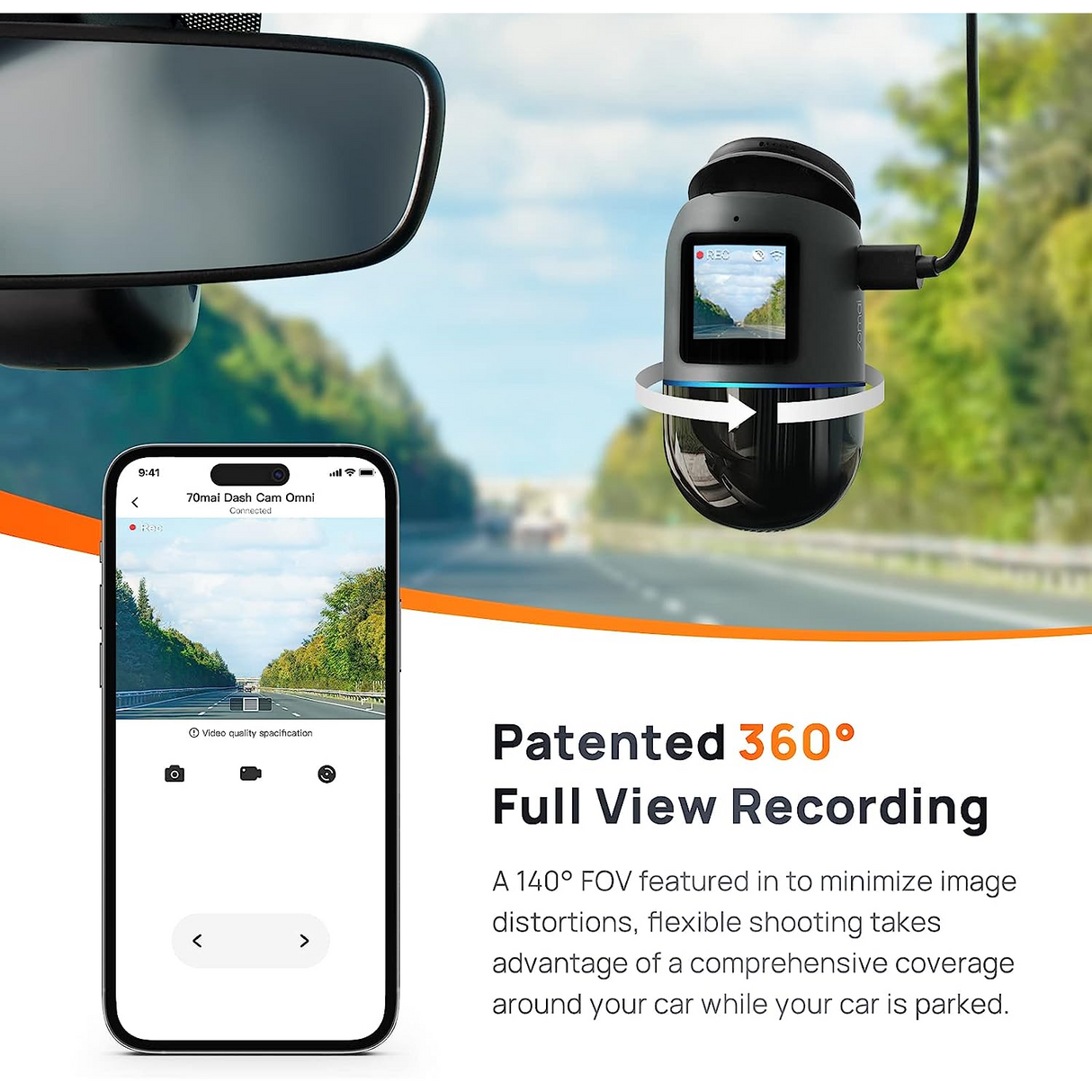 70mai Omni Dash Cam (X200) Rotación 360° eMMC de 128GB integrada Soporta 4G LTE