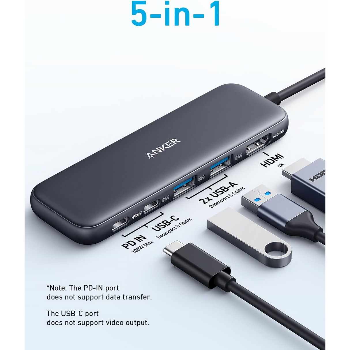Anker 332 USB-C Hub (5 en 1) con 4K HDMI PD-IN