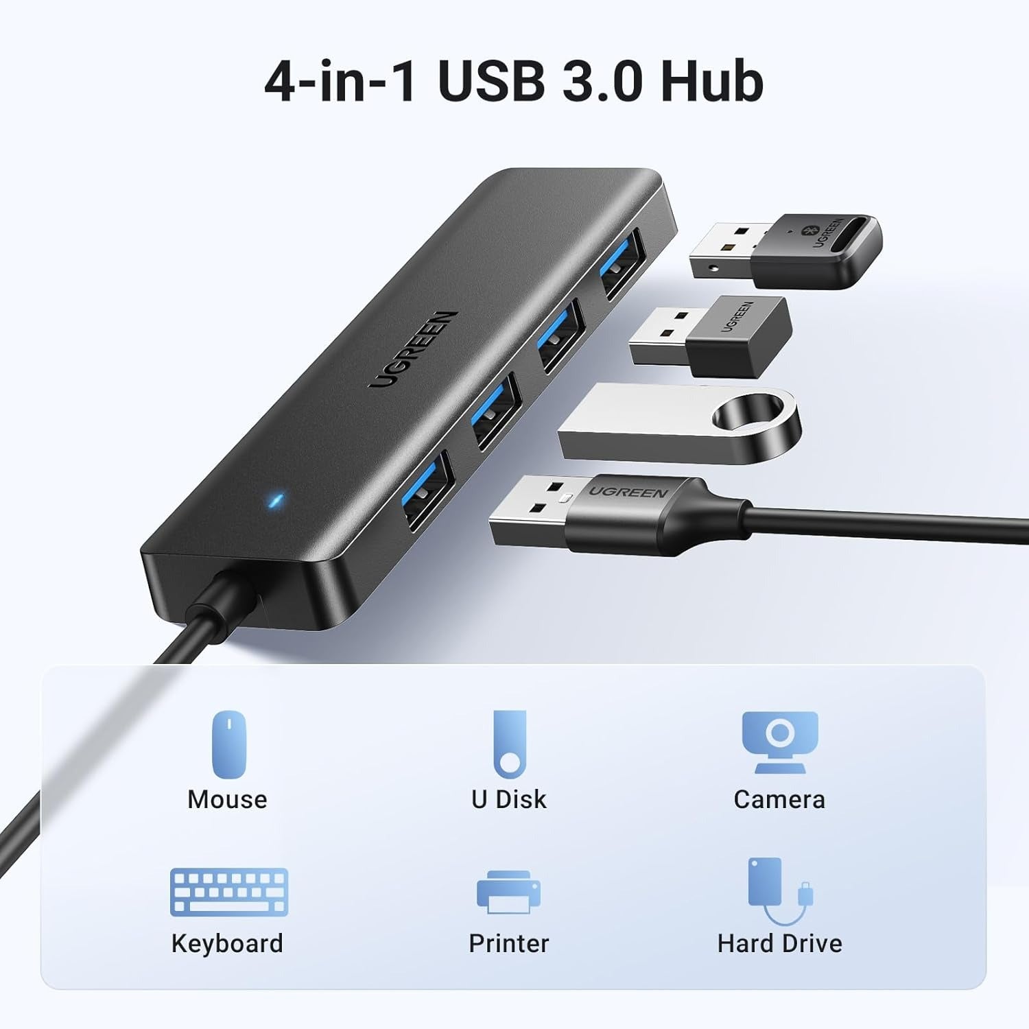 UGREEN Hub USB 3.0 4 Puertos USB-A Cable 0.15m