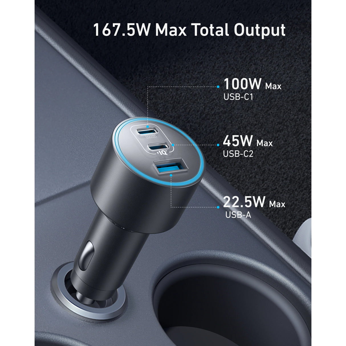 Anker Nano Car Charger 167.5W Cargador con 3 Puertos para Carro
