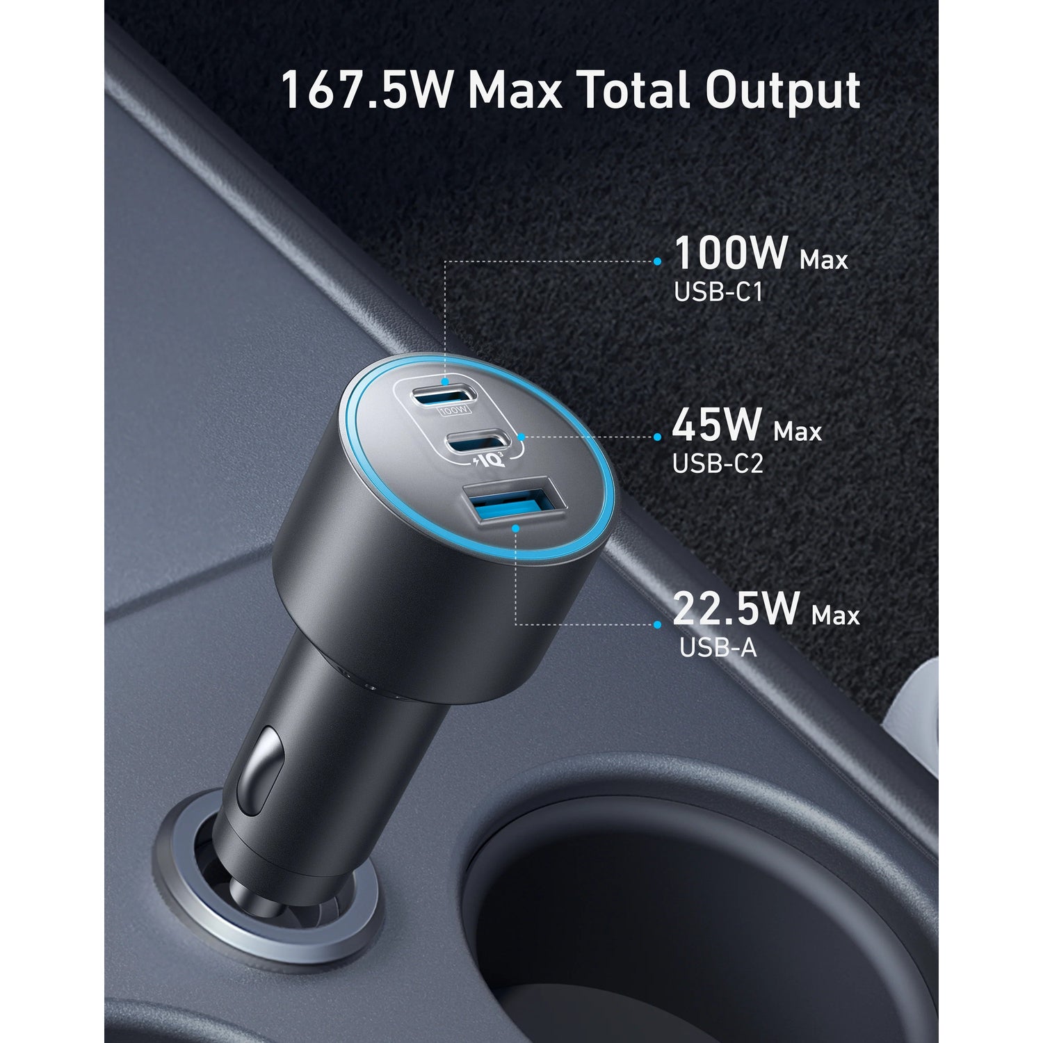 Anker Nano Car Charger 167.5W Cargador con 3 Puertos para Carro