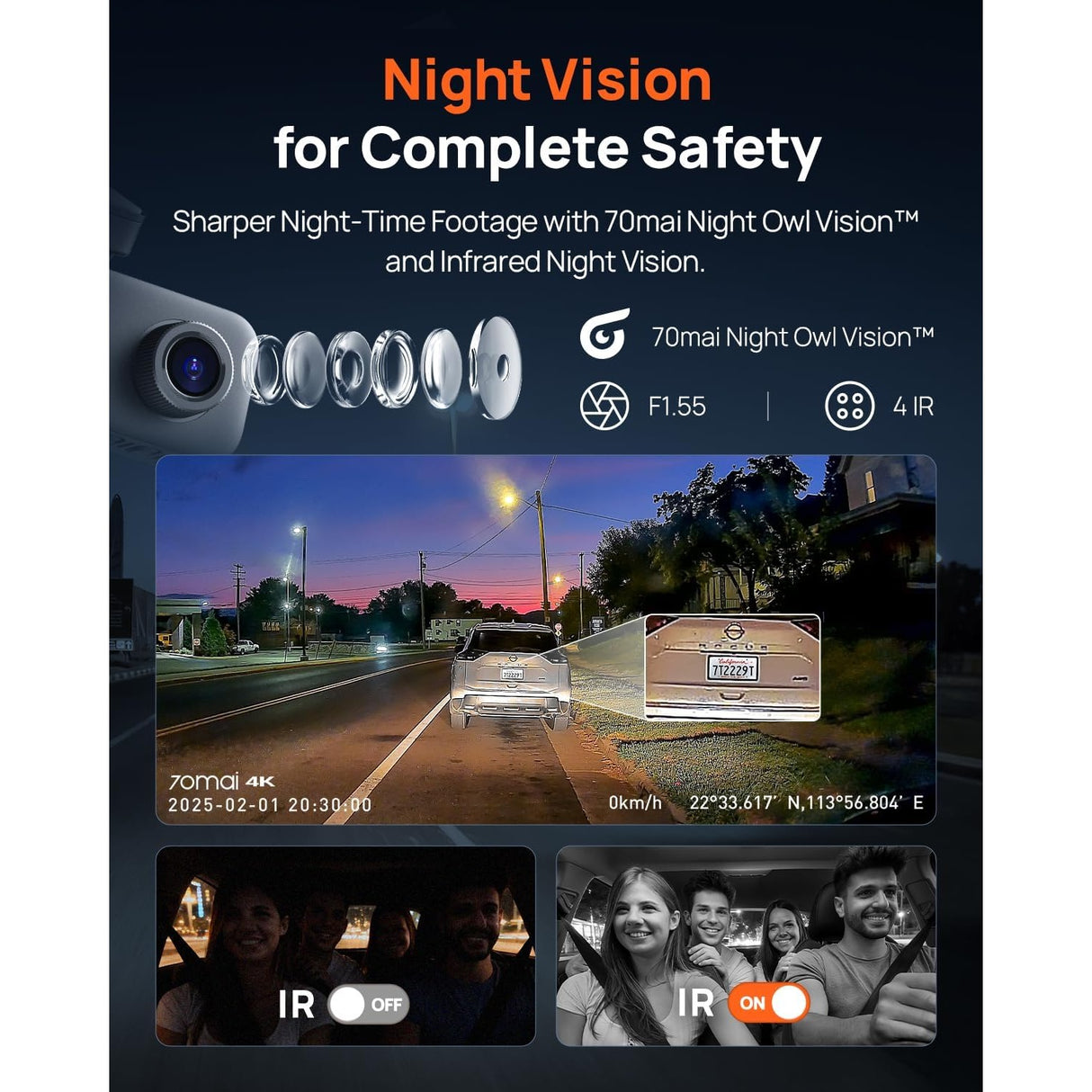 70mai 4K T800E Dash Cam de 3 Canales Frontal + Trasera + Interior + 64GB MicroSD Wi-Fi 6