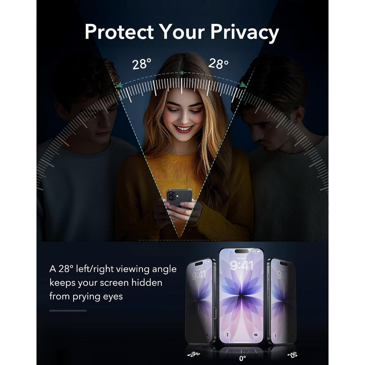 ESR Paquete de 3 Micas de Vidrio 9H+ Privacidad Antiespía Armorite para iPhone 17 / iPhone 16 Pro