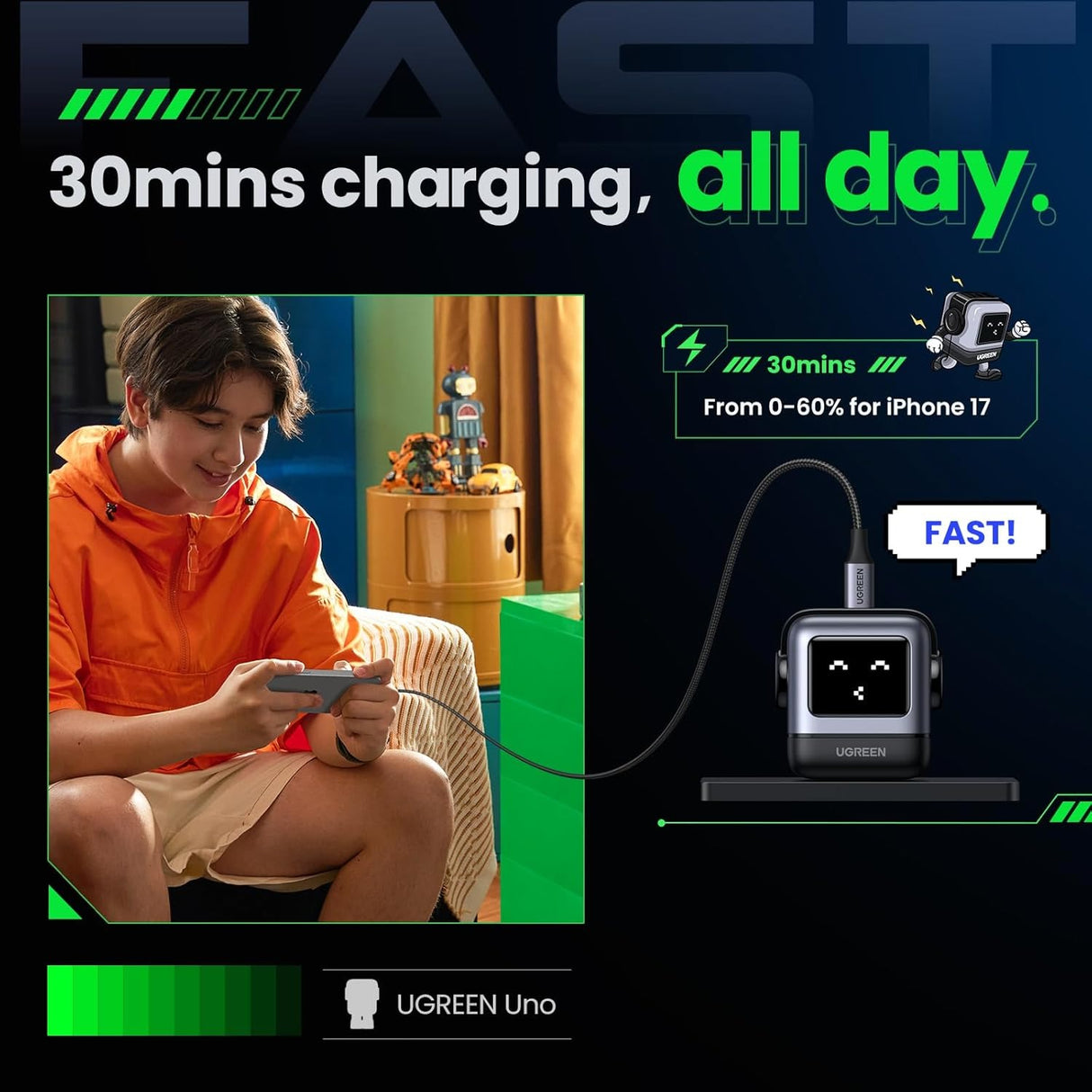 UGREEN Uno 30W Cargador USB-C Robot GaN