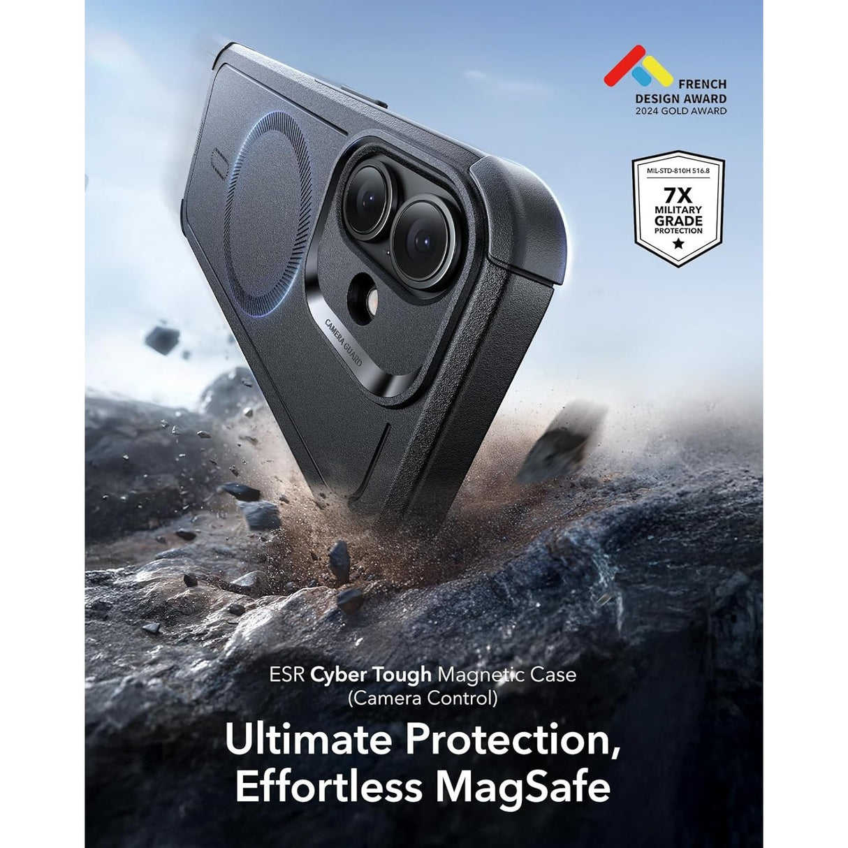 ESR iPhone 17 Cyber Tough Magnetic Case con MagSafe y Control de Cámara Protección Grado Militar 7X