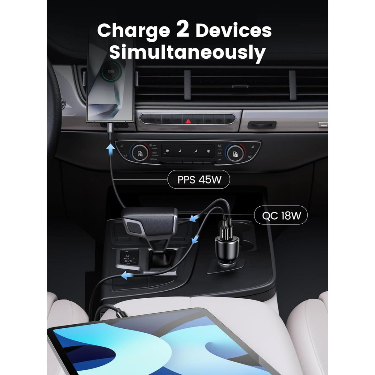 UGREEN Cargador para Carro 63W 2 Puertos