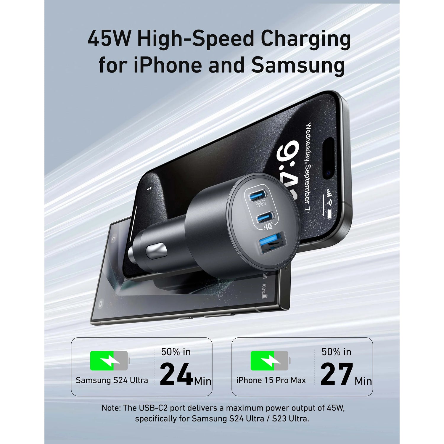 Anker Nano Car Charger 167.5W Cargador con 3 Puertos para Carro