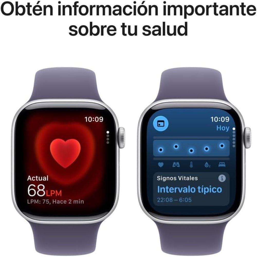Apple Watch Series 11 GPS con Caja de Aluminio Color Plata de 42 mm y Correa Deportiva Morado Niebla S/M