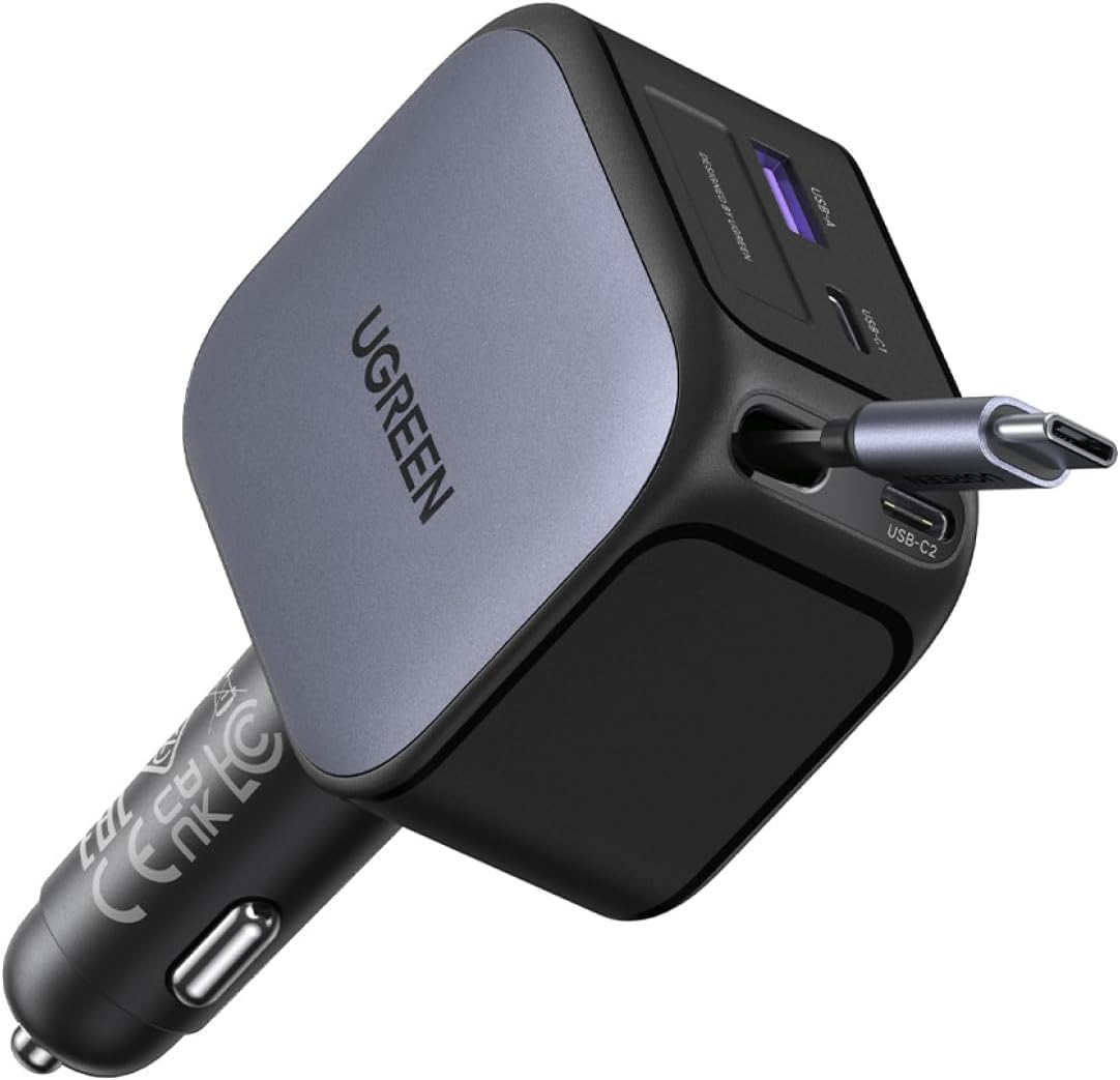 UGREEN Cargador de coche retráctil 145W - Negro