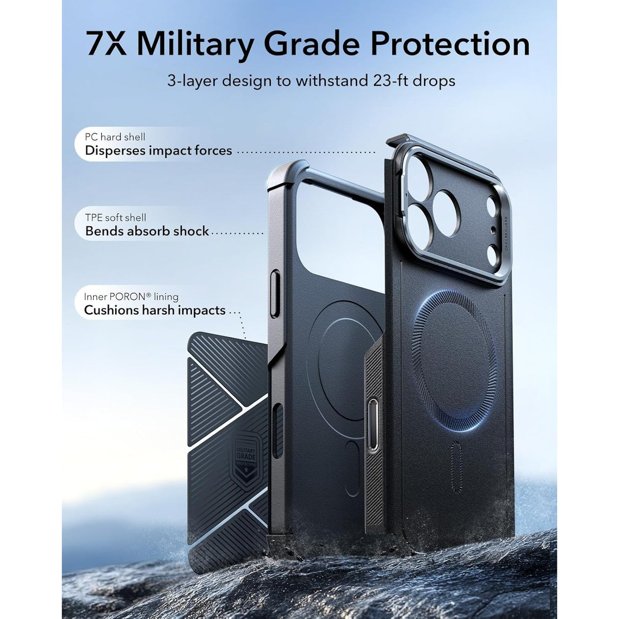 ESR iPhone 17 Pro Cyber Tough Magnetic Case con Stand, MagSafe y Control de Cámara Protección Grado Militar 7X