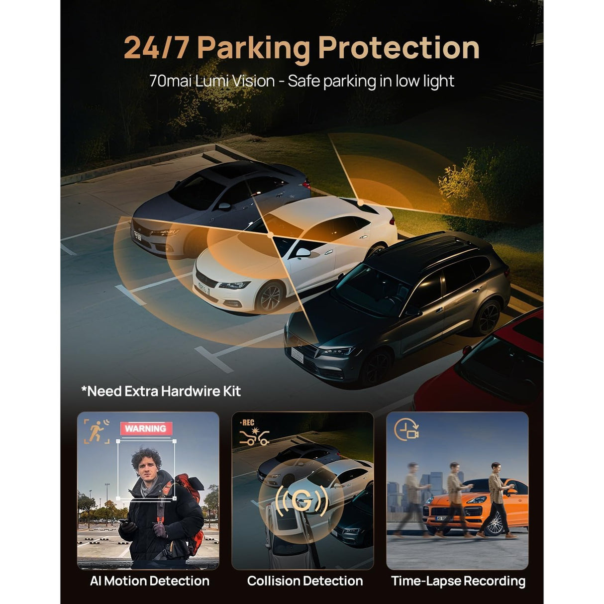 70mai 4K T800 Dash Cam de 3 Canales Frontal + Trasera + Interior STARVIS 2 IMX678 + 512GB MicroSD Soporta 4G LTE