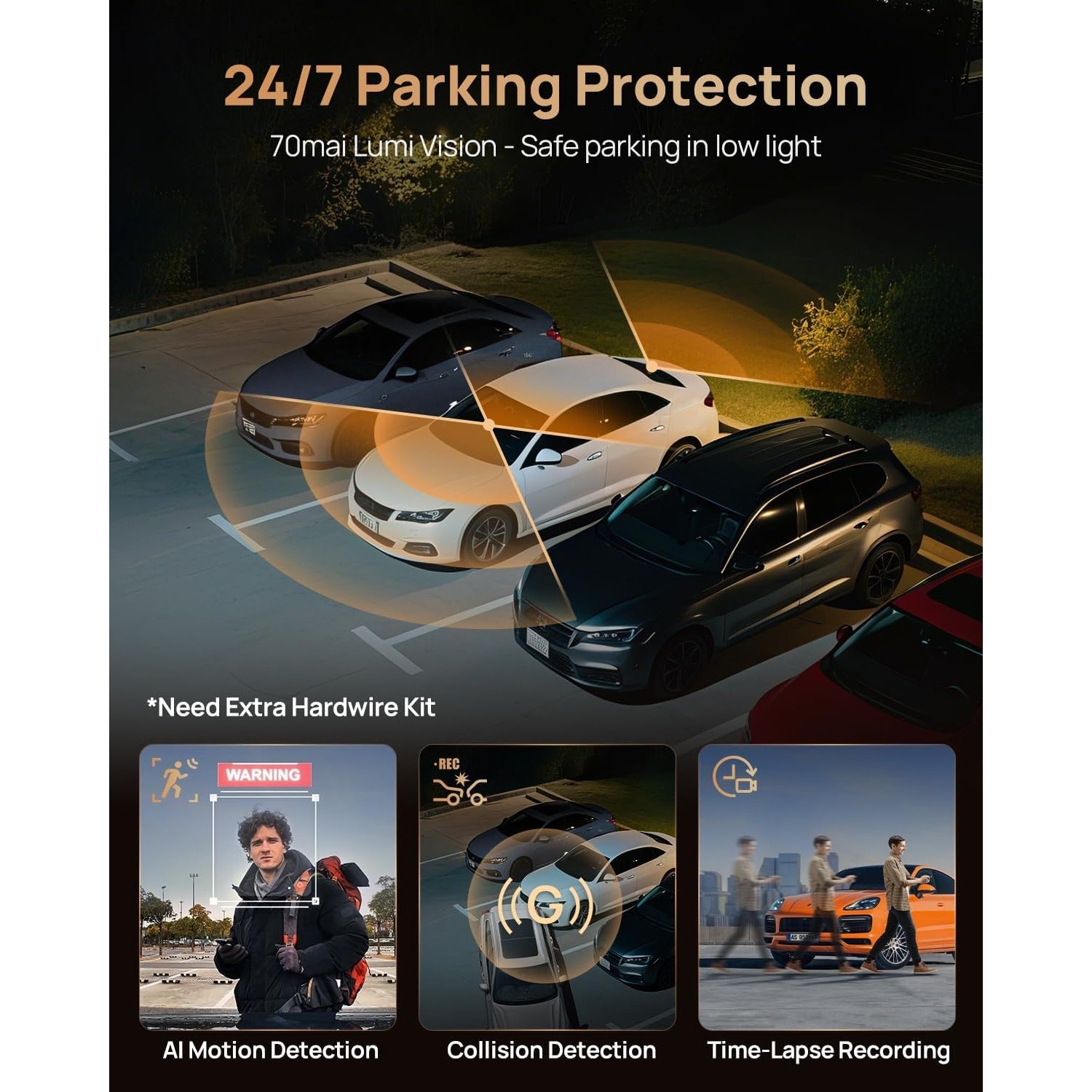 70mai 4K T800 Dash Cam de 3 Canales Frontal + Trasera + Interior STARVIS 2 IMX678 + 512GB MicroSD Soporta 4G LTE