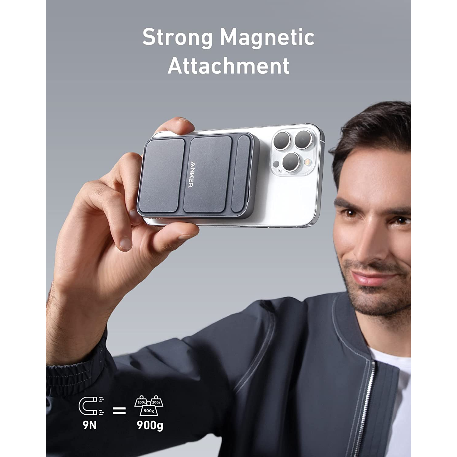 Anker 622 Magnetic Battery (MagGo) Versión Mejorada, cargador portátil plegable inalámbrico de 5,000 mAh y USB-C (en el lateral), para iPhone 14/13/12 Series