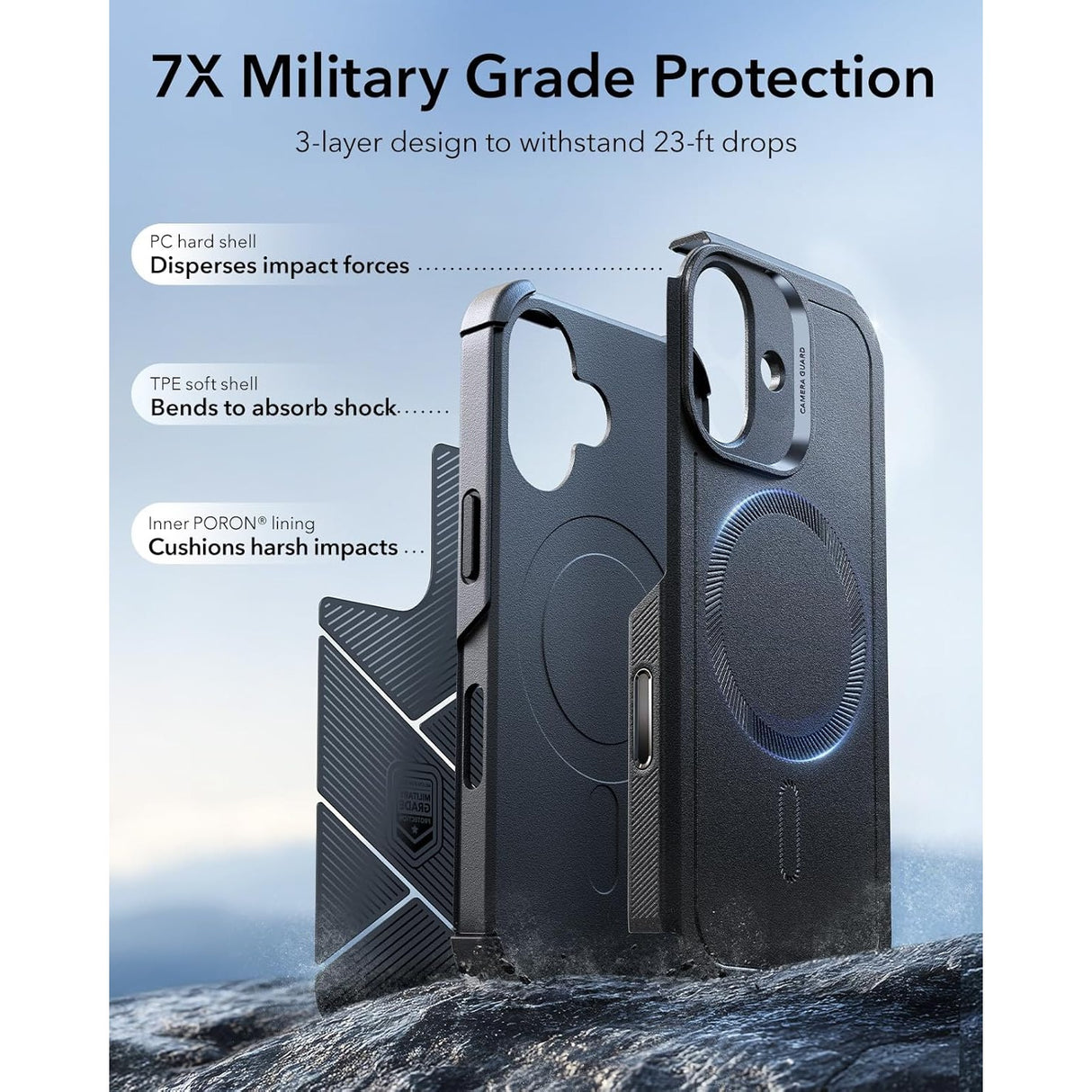 ESR iPhone 17 Cyber Tough Magnetic Case con MagSafe y Control de Cámara Protección Grado Militar 7X