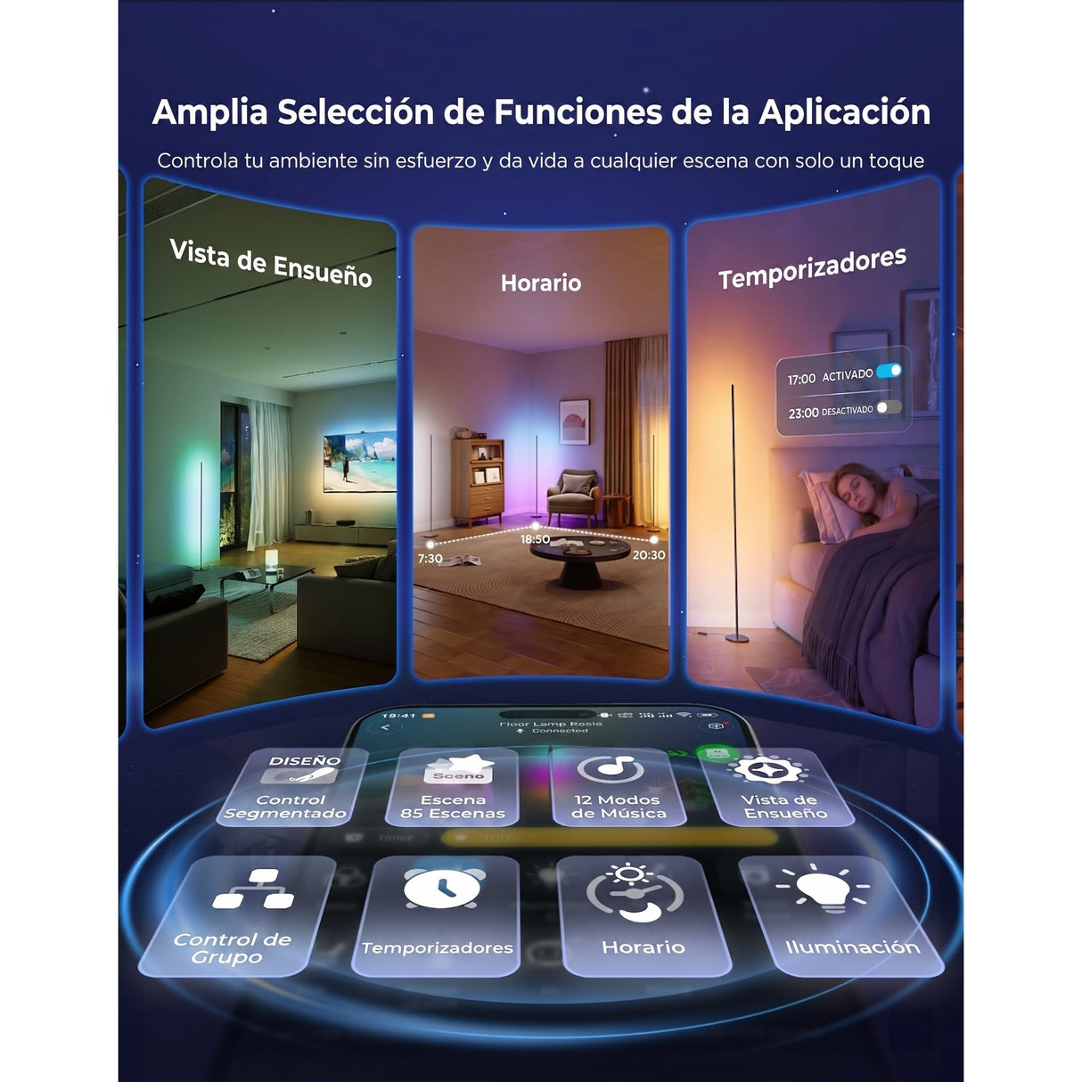 Govee Floor Lamp Basic RGBIC Lámpara de Pie 1000lm compatible con SmartThings, Alexa y Matter