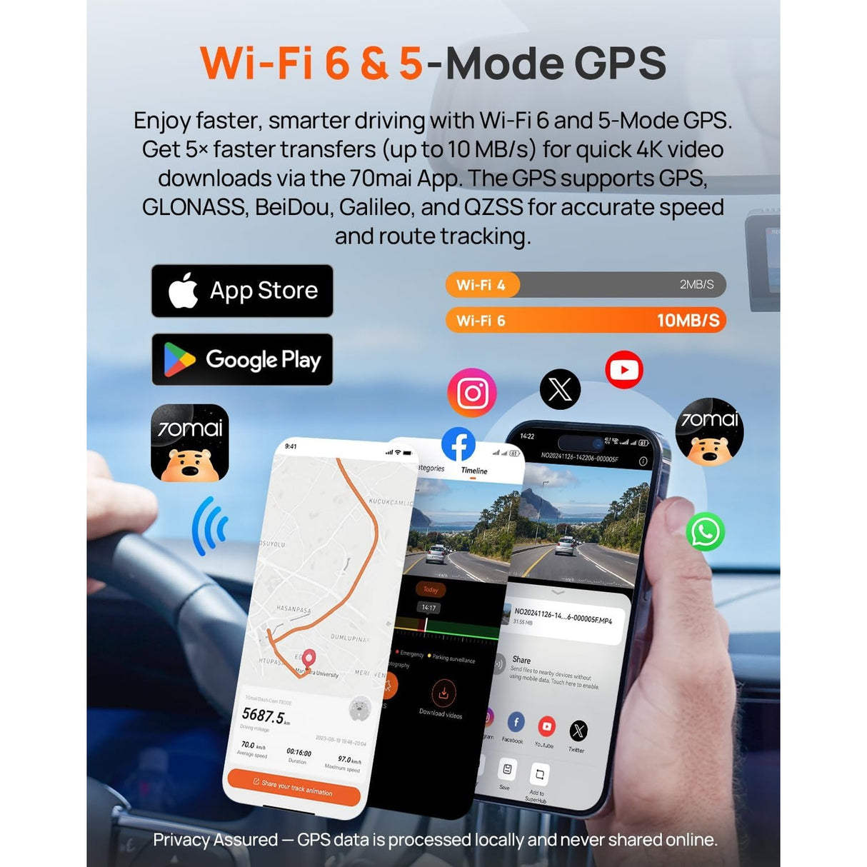 70mai 4K T800E Dash Cam de 3 Canales Frontal + Trasera + Interior + 64GB MicroSD Wi-Fi 6