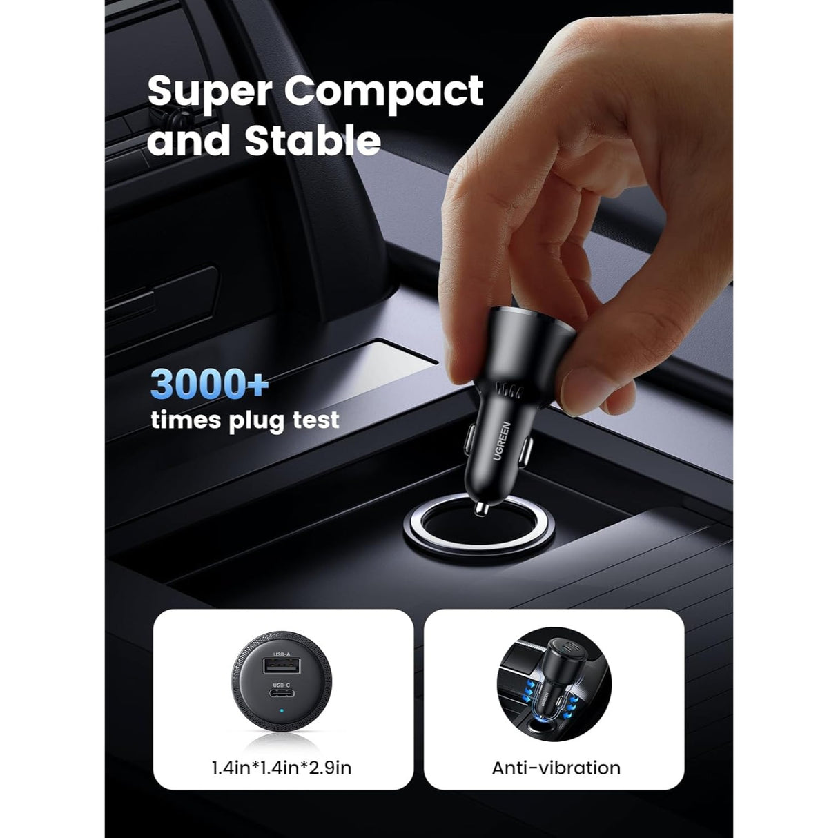 UGREEN Cargador para Carro 63W 2 Puertos