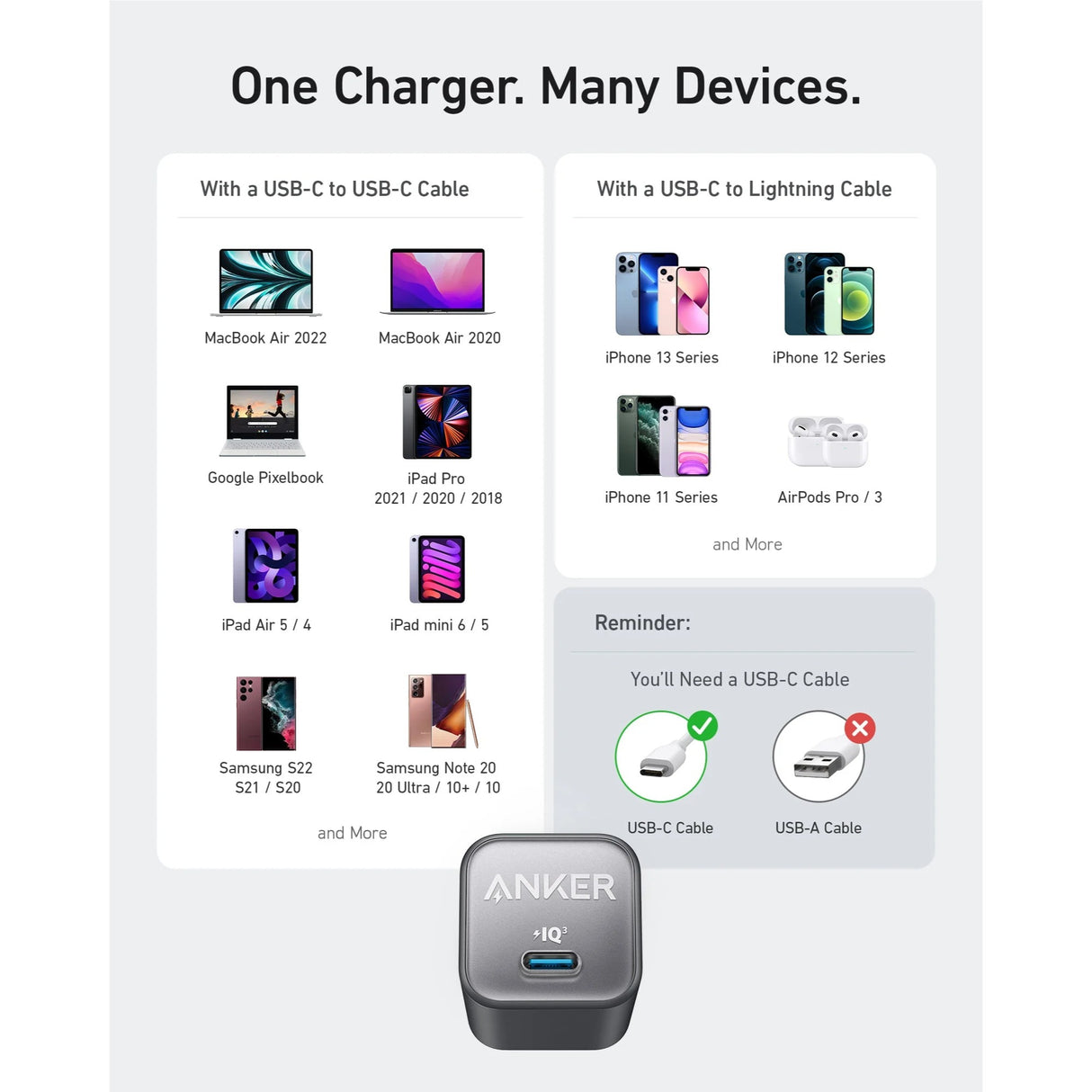 Anker 511 Charger (Nano 3, 30W) USB-C GaN Carga Rápida para iPhone, Galaxy, iPad y más