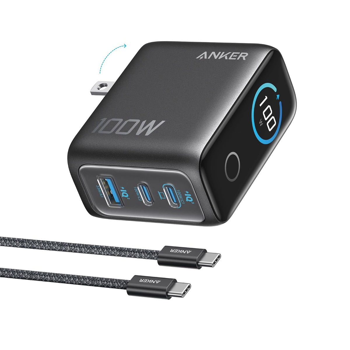 Anker Cargador 100W de 3 Puertos con Pantalla Inteligente