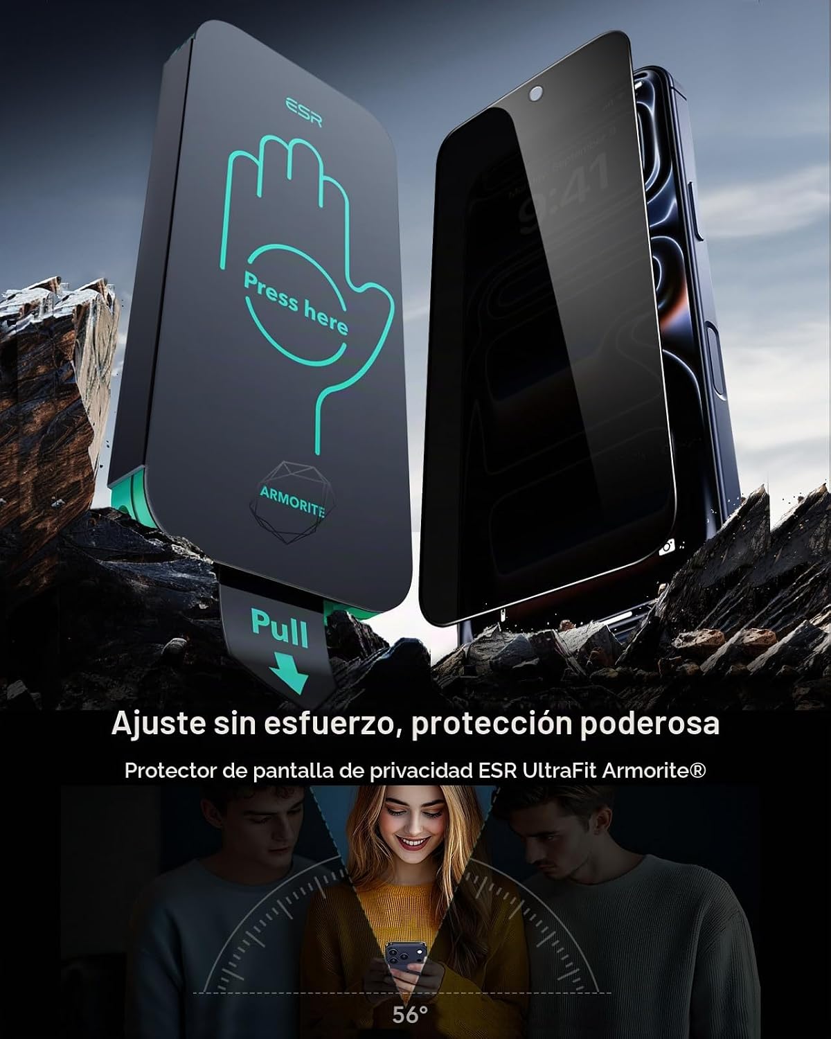 ESR Paquete de 3 Micas de Vidrio 9H+ Privacidad Antiespía Armorite para iPhone 17 Pro Max