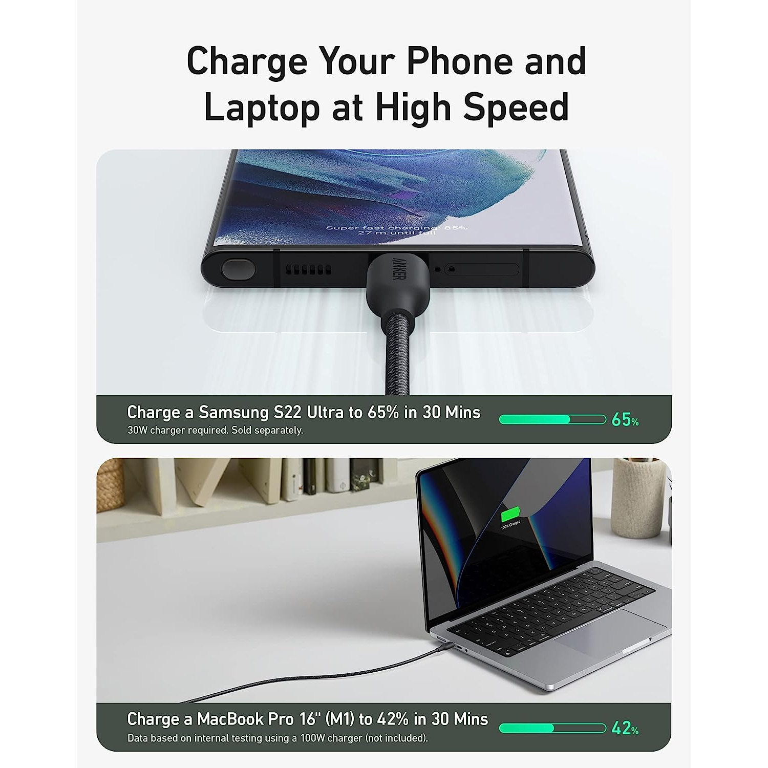 Anker 543 Cable USB-C a USB-C (140W) Bio-Nylon para MacBook Pro 2023, iPad Pro, iPad Air 4, Samsung Galaxy S22, y más (Negro)