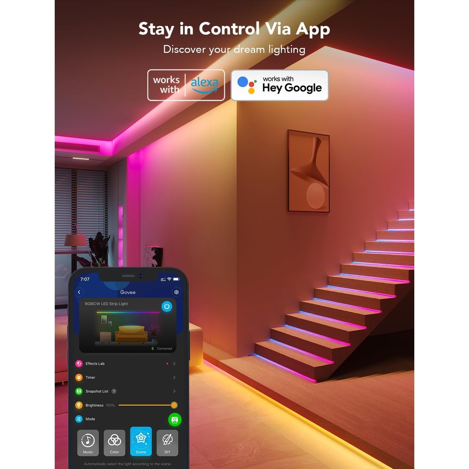 Govee RGBICW Tira LED WiFi con Blanco Cálido Multicolor de 20 metros