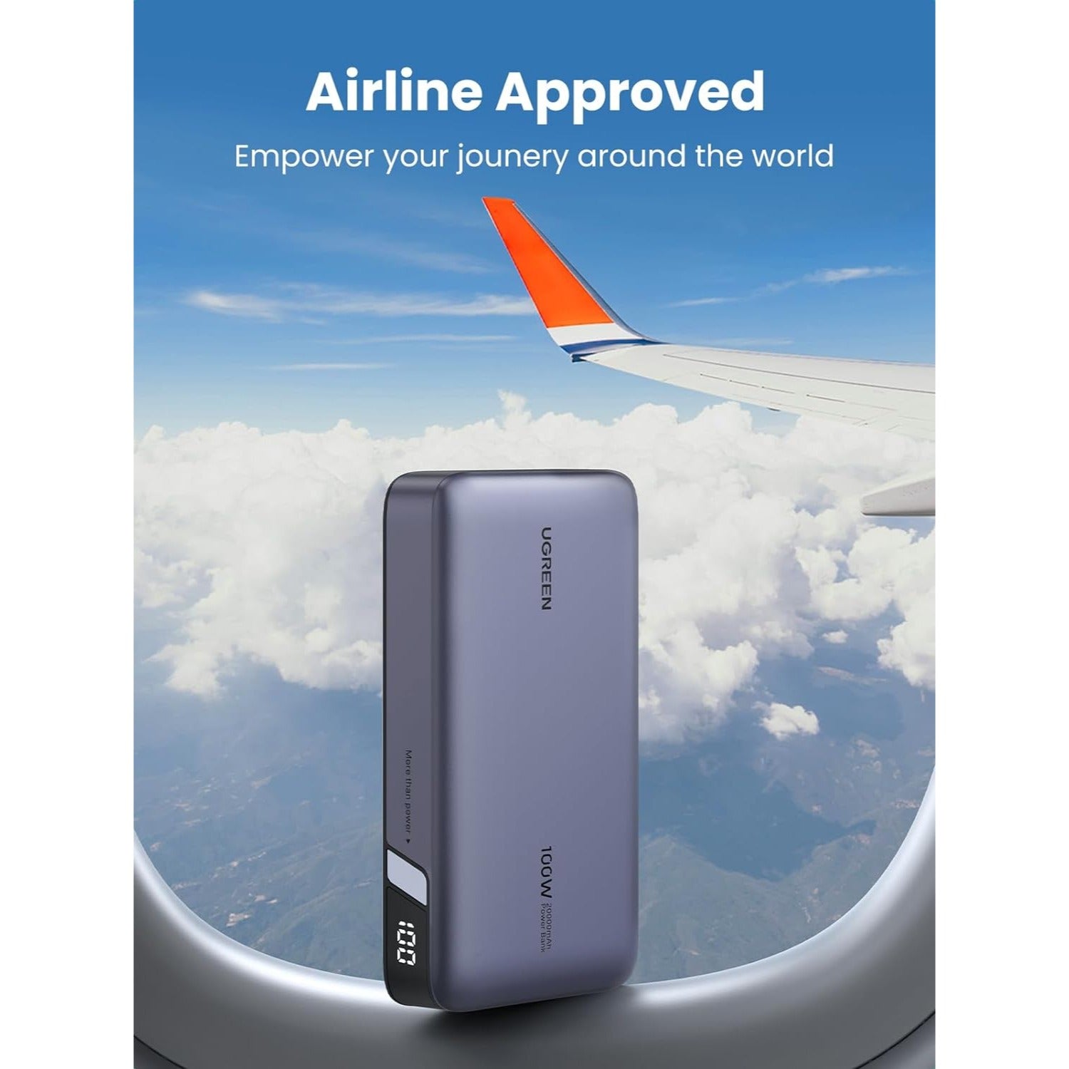 UGREEN 100W 20000mAh Power Bank Nexode 3-Puertos PD3.0, con pantalla para MacBook, Laptop, iPhone 15/14/13/12 Series, Samsung, AirPods y más