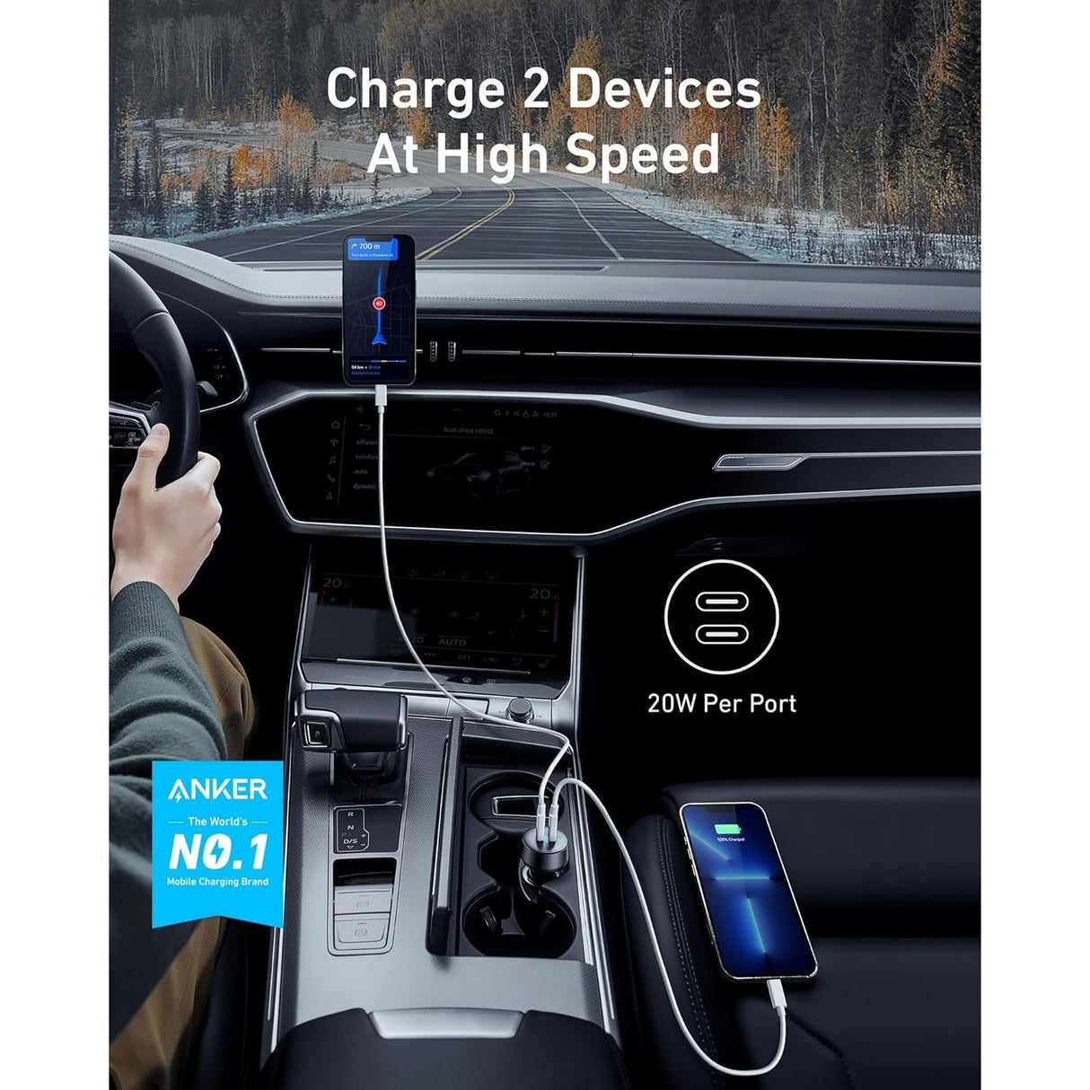 Anker Cargador para Carro 40W Series 5 Doble Puerto USB-C PowerIQ 3.0