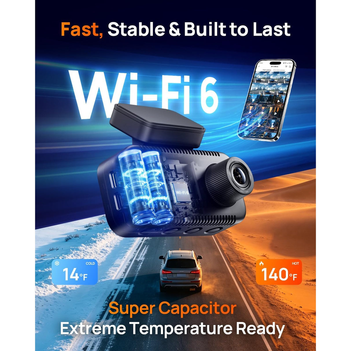 70mai 4K A810 Lite Set Dash Cam Frontal + Trasera + Control por Voz + 64GB MicroSD Soporta 4G LTE