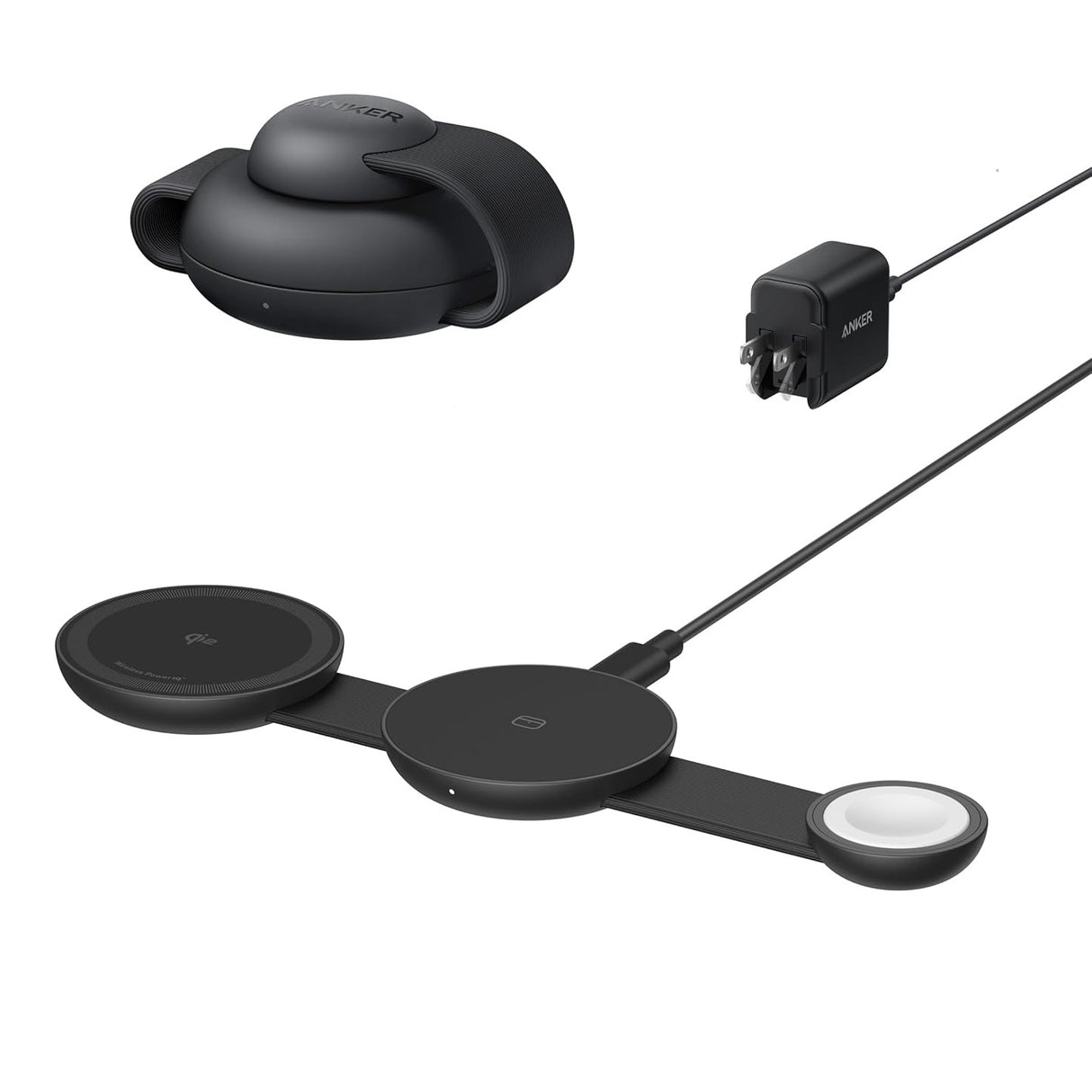 Anker MagGo Estación de Carga Inalámbrica MagSafe (3 en 1 pad plegable) Certificado 15W Qi2 con Adaptador y Cable