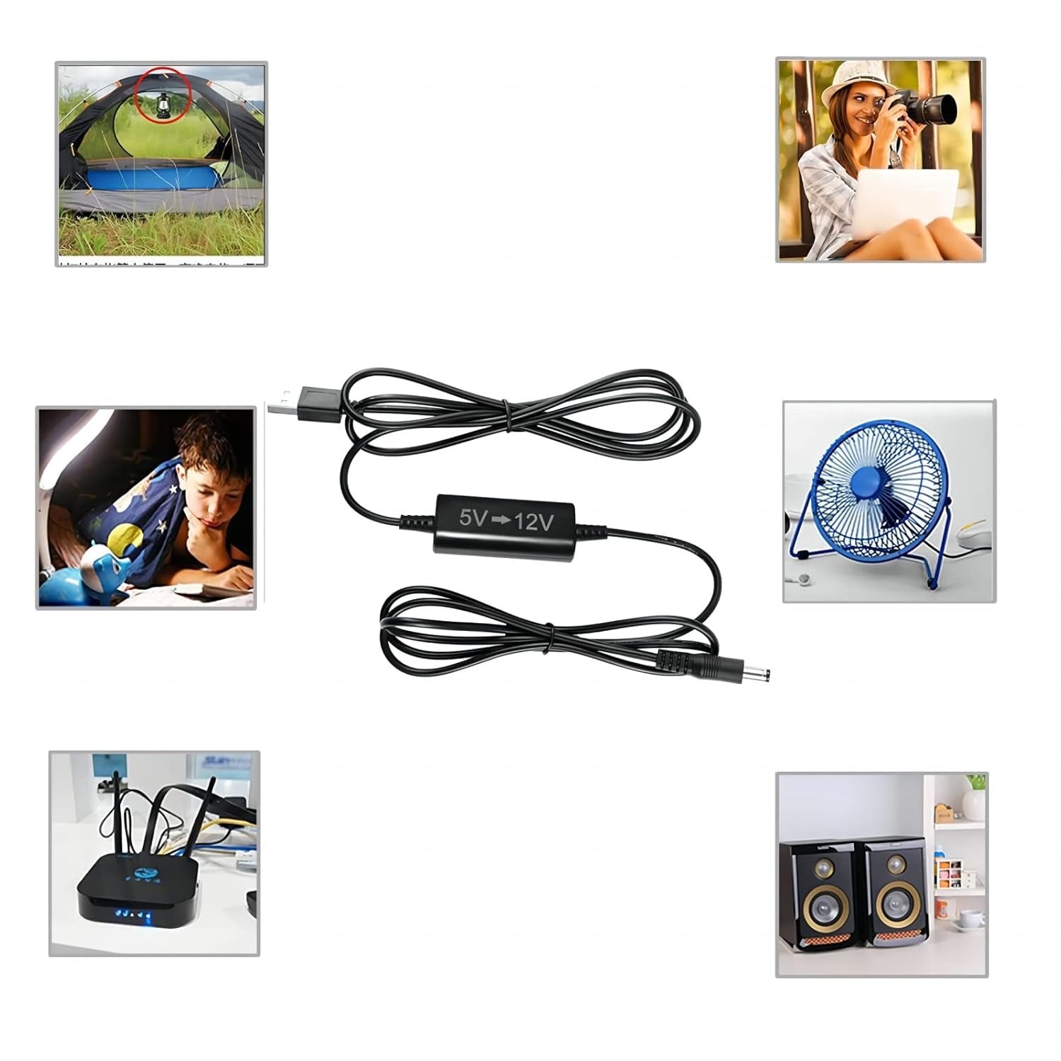 KUNCAN USB 5V a 12V DC Cable Adaptador Step Up (12V 1A Max) 1 Metro