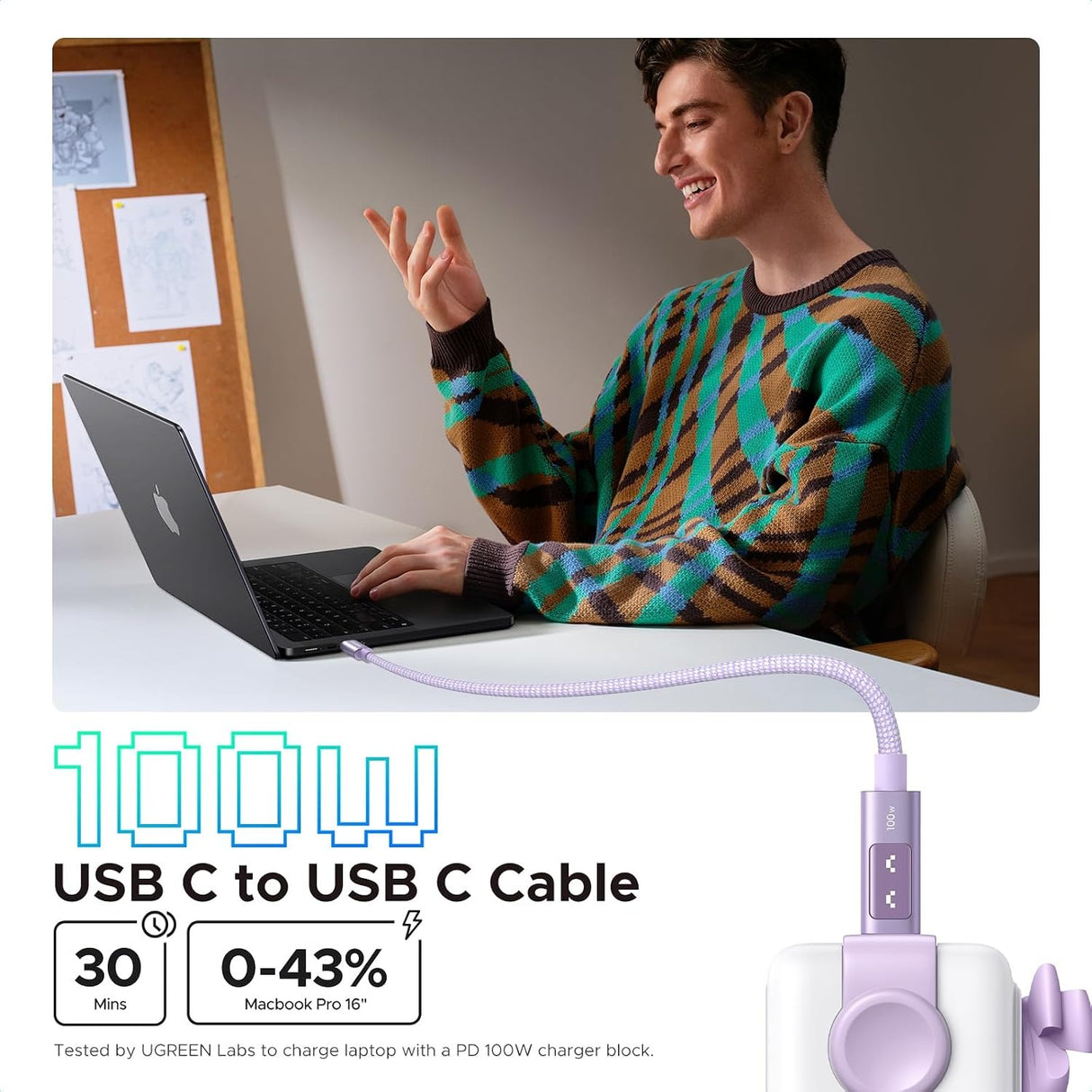 UGREEN Uno 100W Cable USB-C a USB-C Carga Rápida con Pantalla LED 2 Metros