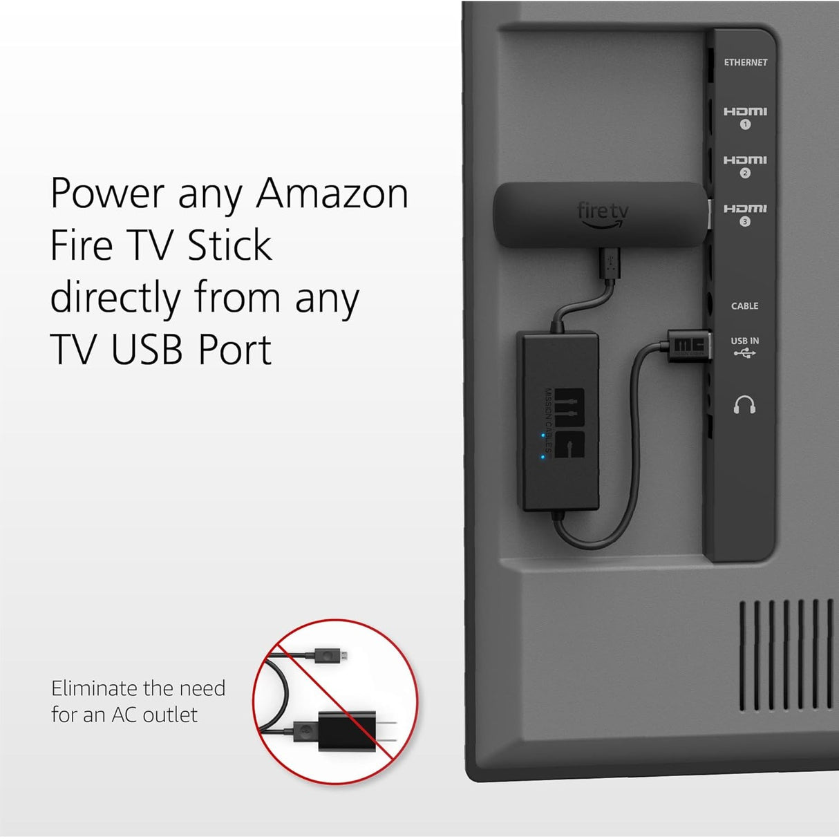 Cable de alimentación USB (elimina la necesidad de adaptador de CA) para Fire TV Stick