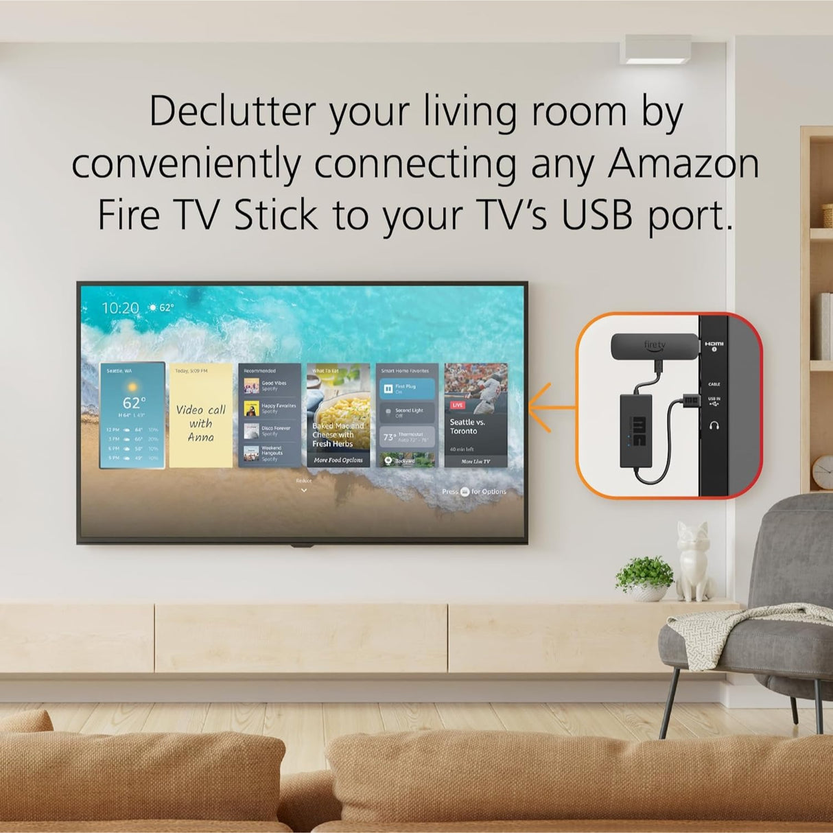 Cable de alimentación USB (elimina la necesidad de adaptador de CA) para Fire TV Stick