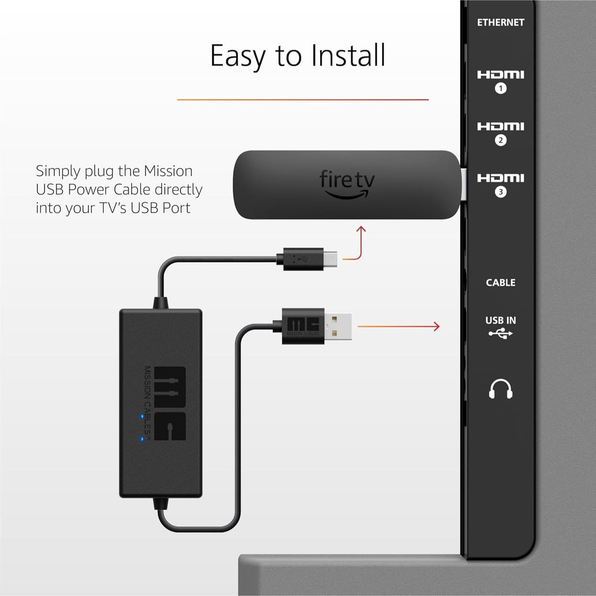 Cable de alimentación USB (elimina la necesidad de adaptador de CA) para Fire TV Stick