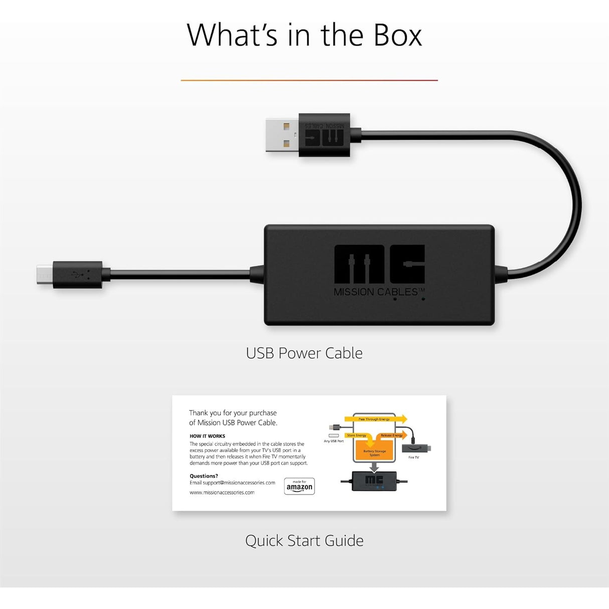 Cable de alimentación USB (elimina la necesidad de adaptador de CA) para Fire TV Stick