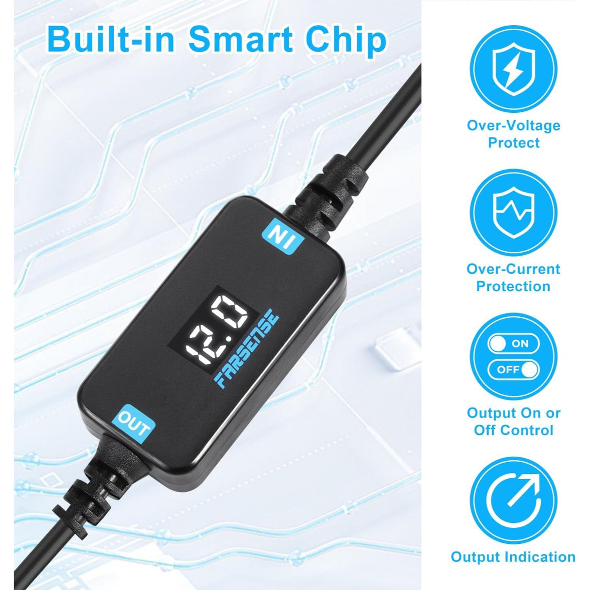 FARSENSE USB 5V a 12V DC Cable Adaptador con Pantalla Step Up (12V 1A Max) 1 Metro