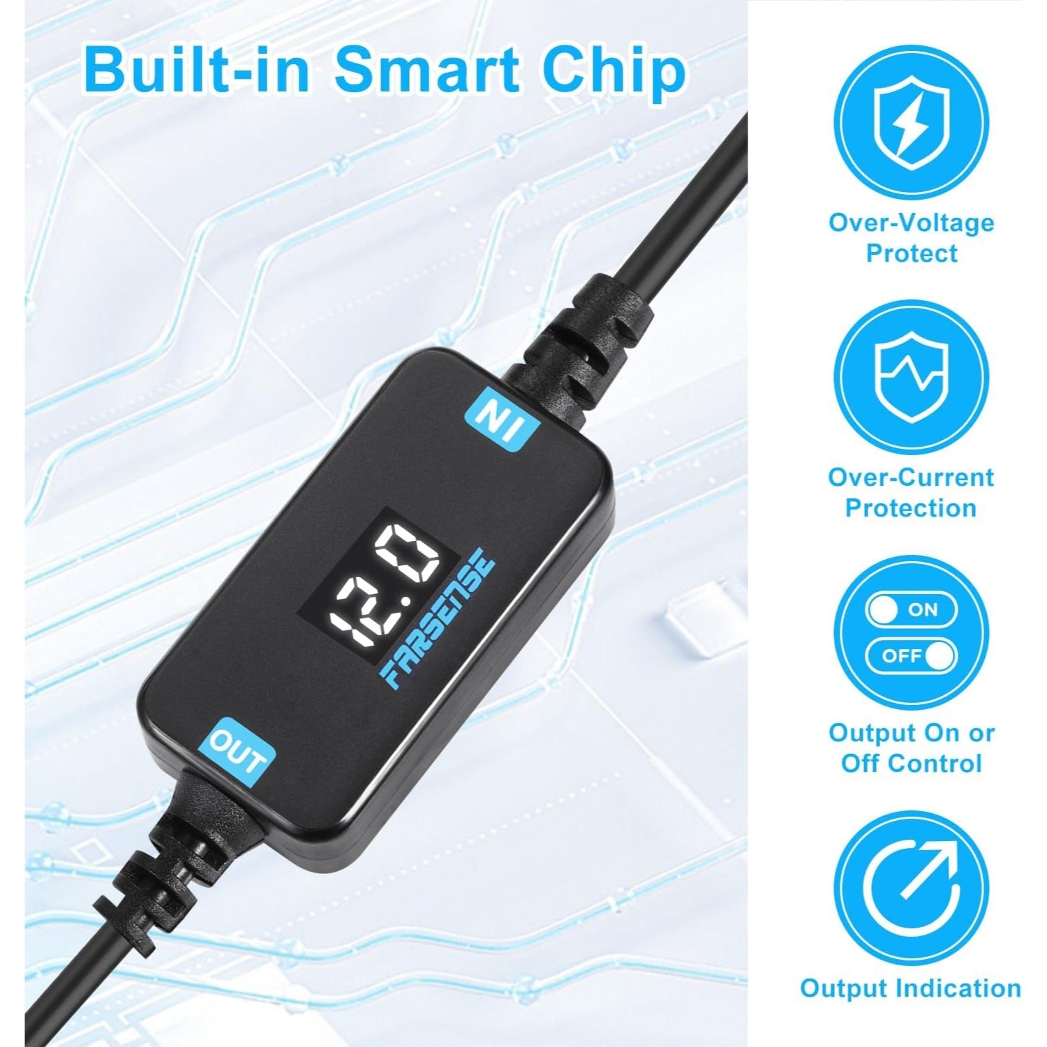 FARSENSE USB 5V a 12V DC Cable Adaptador con Pantalla Step Up (12V 1A Max) 1 Metro