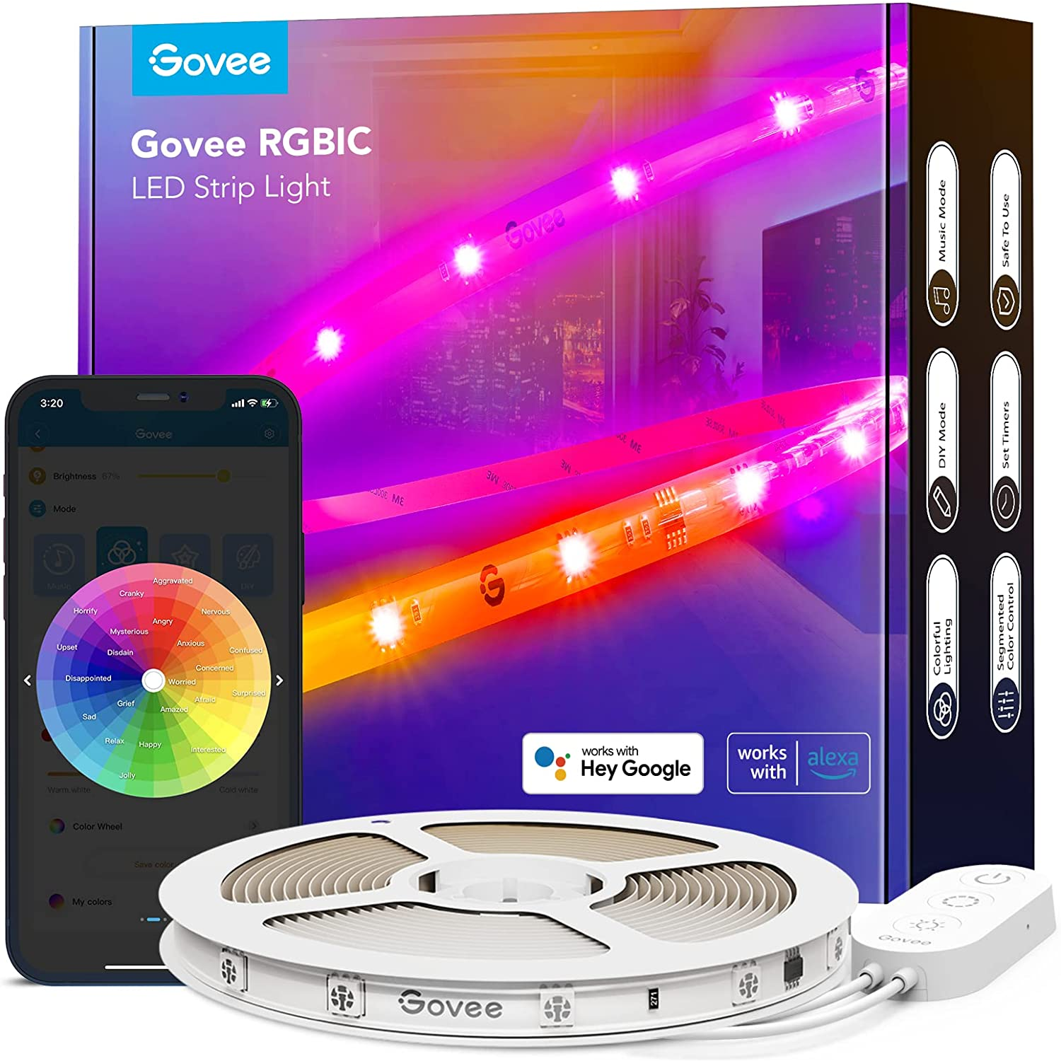Govee RGBIC Pro Tira LED 5 Metros Arcoíris Segmentos de Color WiFi Inteligente Alexa y Google Assistant